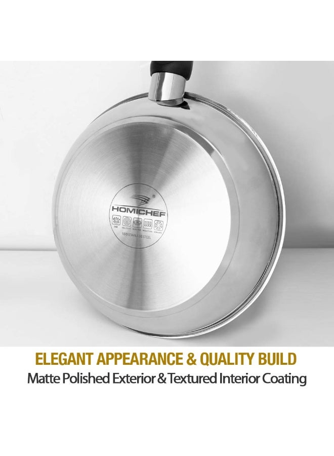 HOMICHEF 11 Inch Nonstick Frying Pan - Stainless Steel Omelet Pan with Vented Glass Lid - Induction Compatible - Image 5